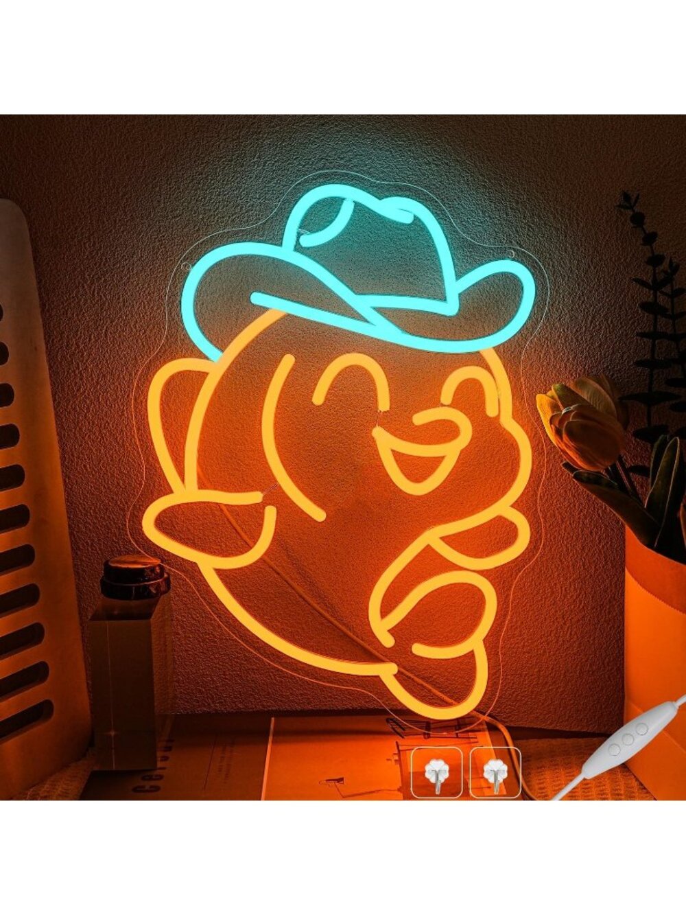 Fish Cowboy Hat Neon Sign Orange Blue LED Light Ocean Neon Sign Aquarium Theme
